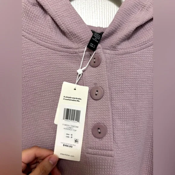 NWT EILEEN FISHER Waffle Cotton Blend Doubleknit Hooded Top in Lunette - Picture 10 of 11